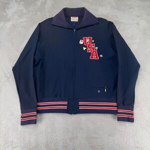 VTG 1968 Wilson USA Olympic Summer Games Mexico Athletes Jacket Mens XL Navy